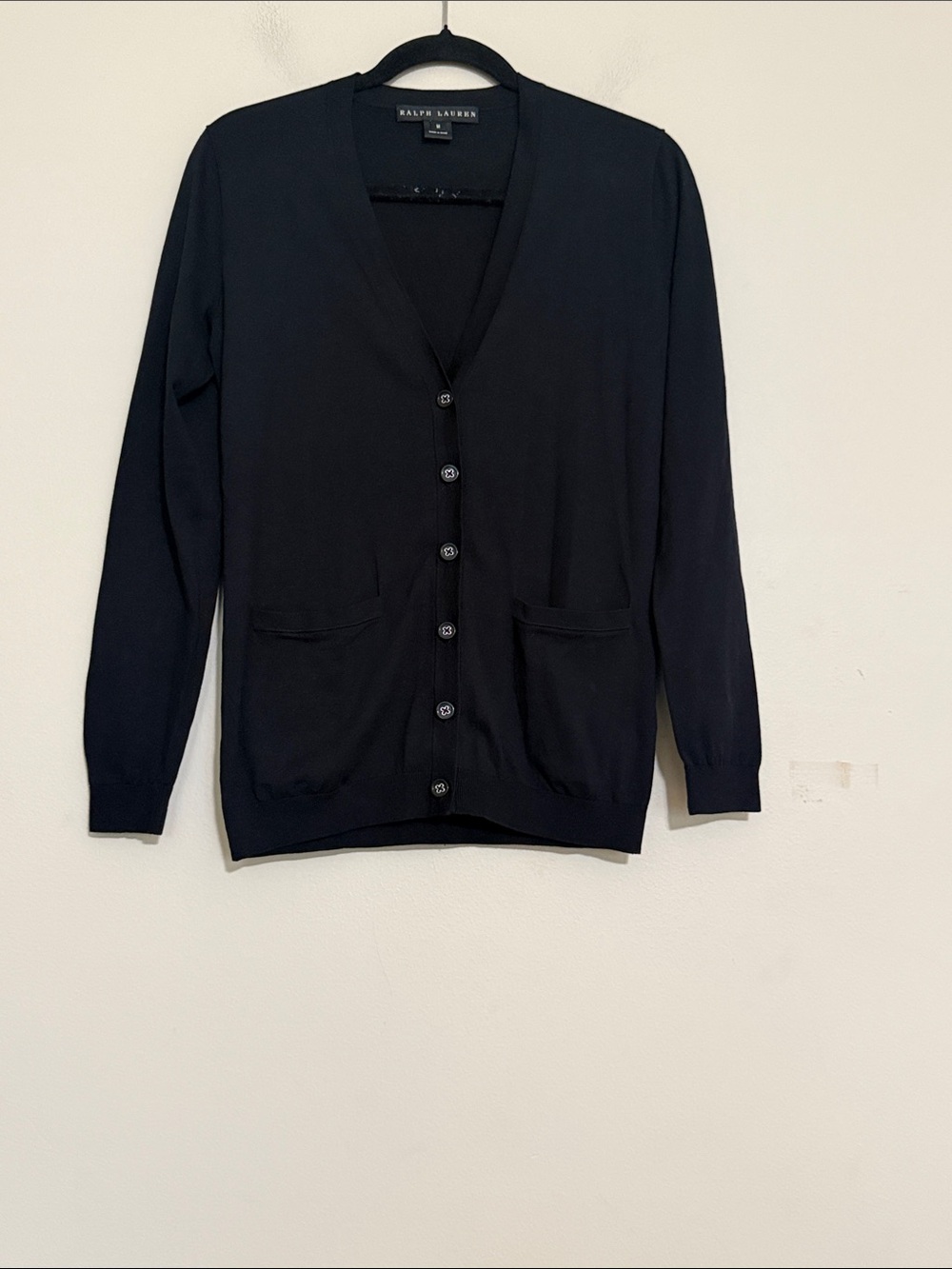 Ralph Lauren Black V-Neck Button Front knit Cardigan black label women M Y2K